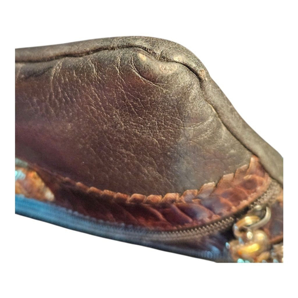 Brighton One Size Black Brown Croc Embossed Leather Crossbody Bag - Picture 8 of 13